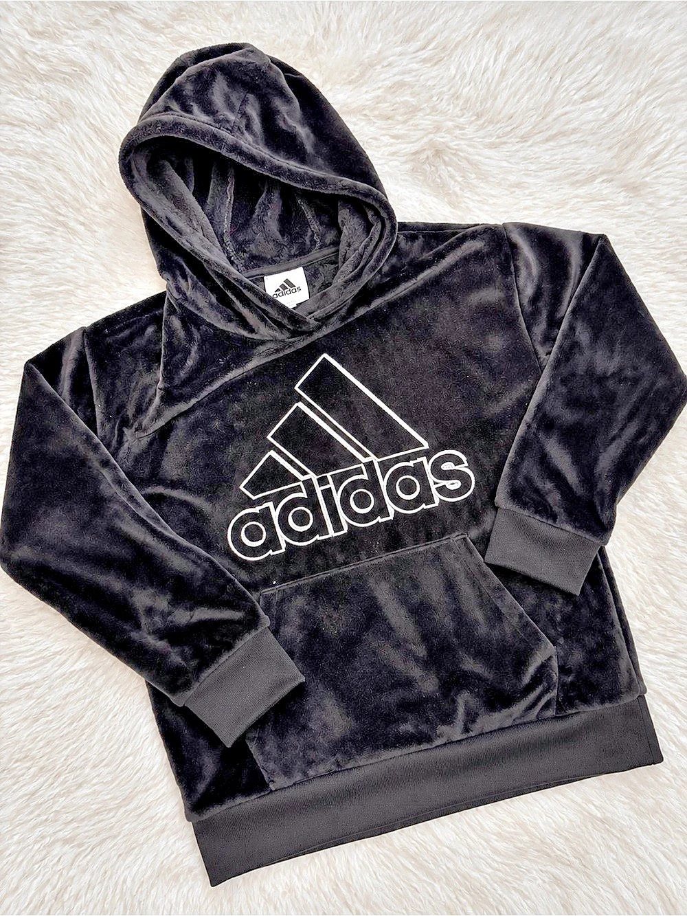 adidas girls Size 10/12 Black Velour Hoodie Like New